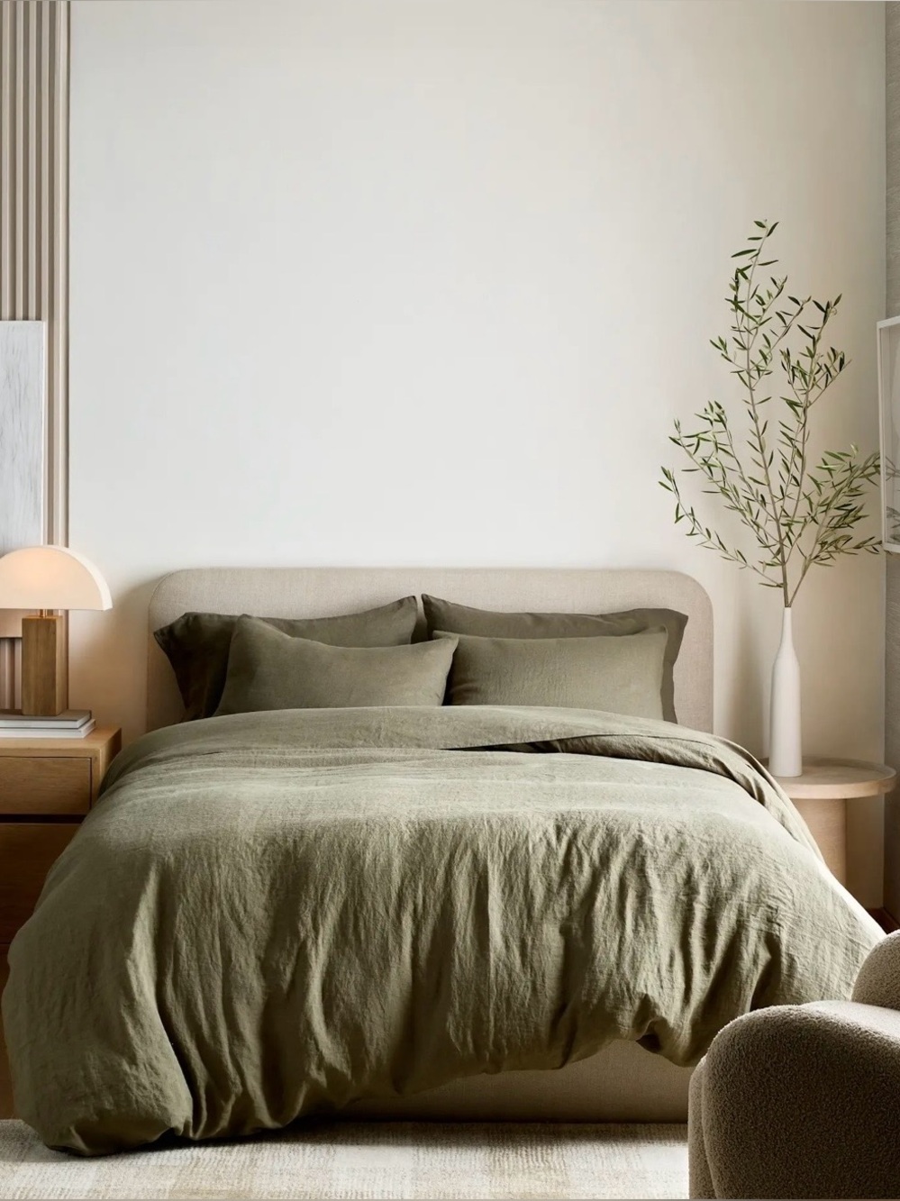BRAND NEW Quince European Linen 3 Pc Duvet Cover Set, King/Cal (Dusty Olive)